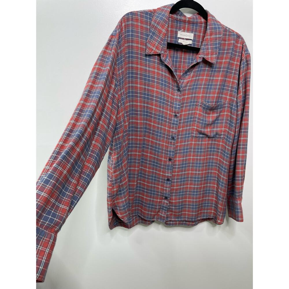 Plus size 1X Plaid Boyfriend Button-Up Shirt Chest Pocket Treasure  Bond Country - Picture 3 of 9